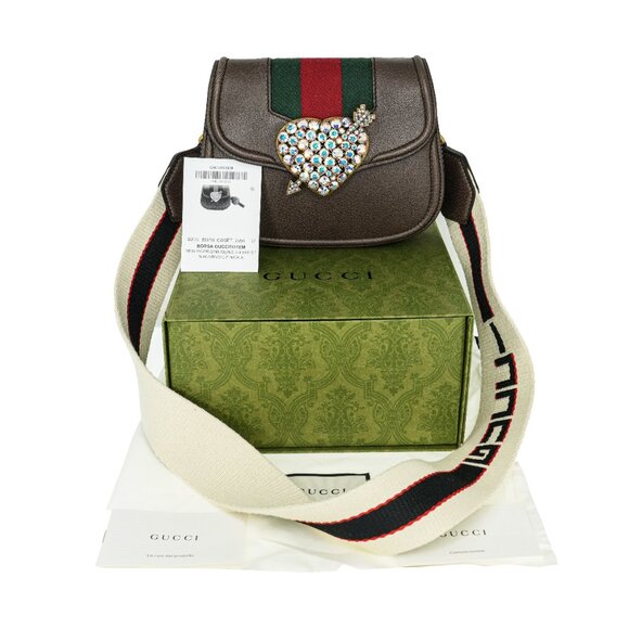 Gucci Totem Leather Heart Rhinestone Embellished Crossbody Bag - Picture 5 of 12